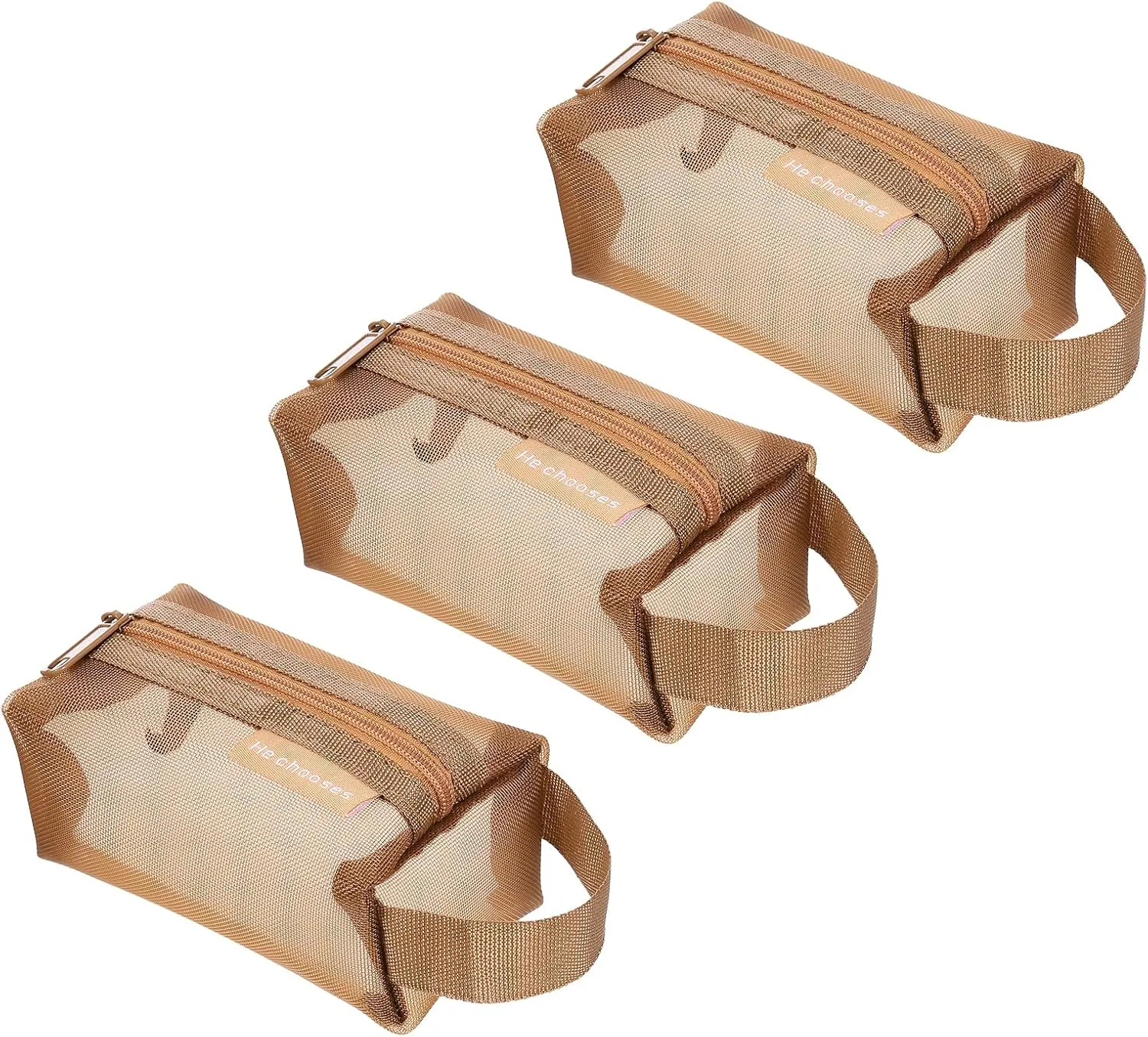 uxcell Mini Zipper Mesh Bag 2" x 4", 3 Pcs Nylon Small Makeup Zipper Mesh Pouch Cosmetic Case Mesh Storage Bags for Earphone, Credit Card, Brown