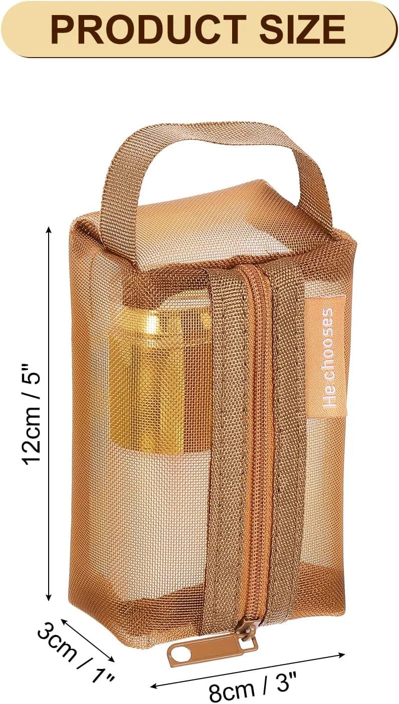 uxcell Mini Zipper Mesh Bag 2" x 4", 3 Pcs Nylon Small Makeup Zipper Mesh Pouch Cosmetic Case Mesh Storage Bags for Earphone, Credit Card, Brown