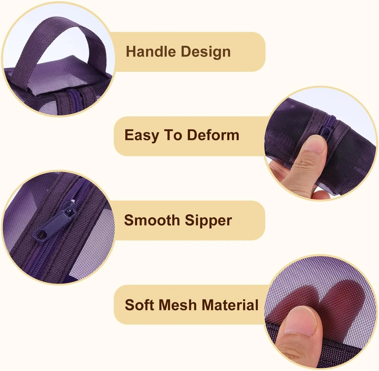 uxcell Mini Zipper Mesh Bag 2" x 4", 3 Pcs Nylon Small Makeup Zipper Mesh Pouch Cosmetic Case Mesh Storage Bags for Earphone, Credit Card, Purple