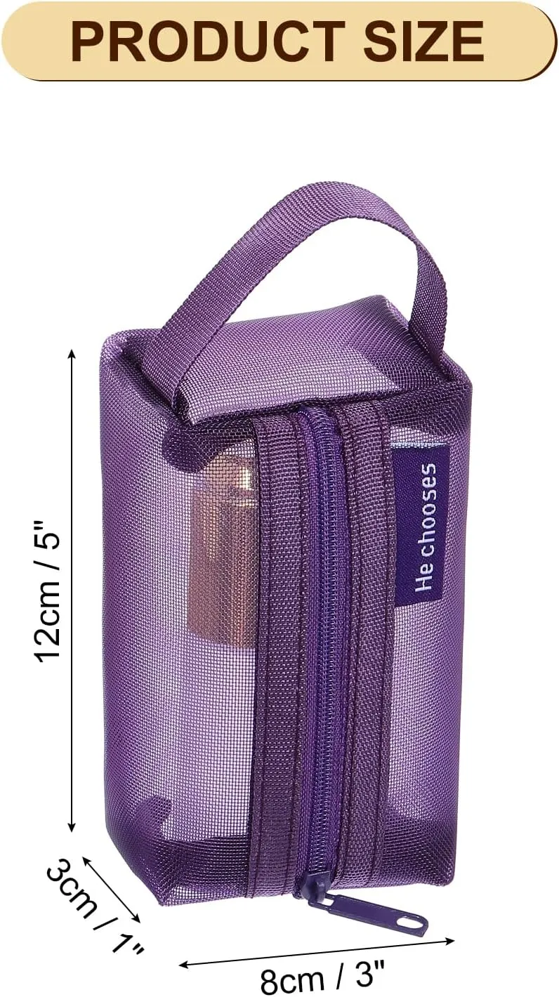 uxcell Mini Zipper Mesh Bag 2" x 4", 3 Pcs Nylon Small Makeup Zipper Mesh Pouch Cosmetic Case Mesh Storage Bags for Earphone, Credit Card, Purple