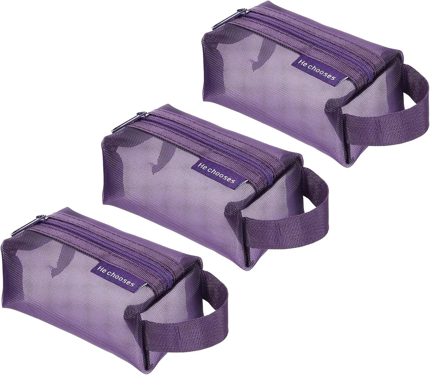 uxcell Mini Zipper Mesh Bag 2" x 4", 3 Pcs Nylon Small Makeup Zipper Mesh Pouch Cosmetic Case Mesh Storage Bags for Earphone, Credit Card, Purple