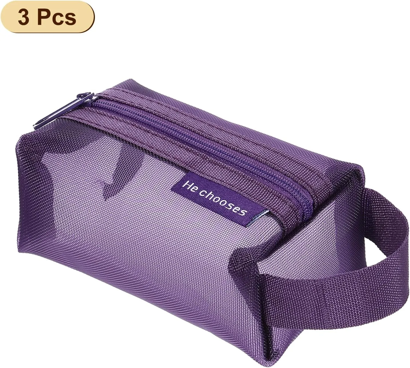 uxcell Mini Zipper Mesh Bag 2" x 4", 3 Pcs Nylon Small Makeup Zipper Mesh Pouch Cosmetic Case Mesh Storage Bags for Earphone, Credit Card, Purple