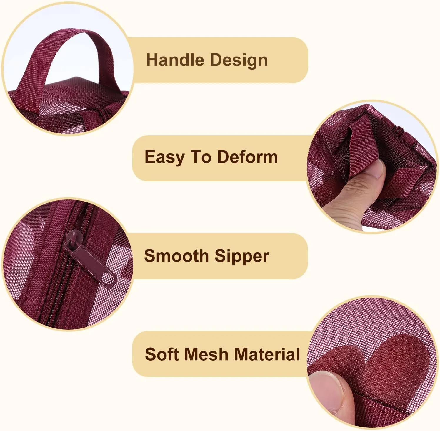 uxcell Mini Zipper Mesh Bag 2" x 4", 3 Pcs Nylon Small Makeup Zipper Mesh Pouch Cosmetic Case Mesh Storage Bags for Earphone, Credit Card, Red