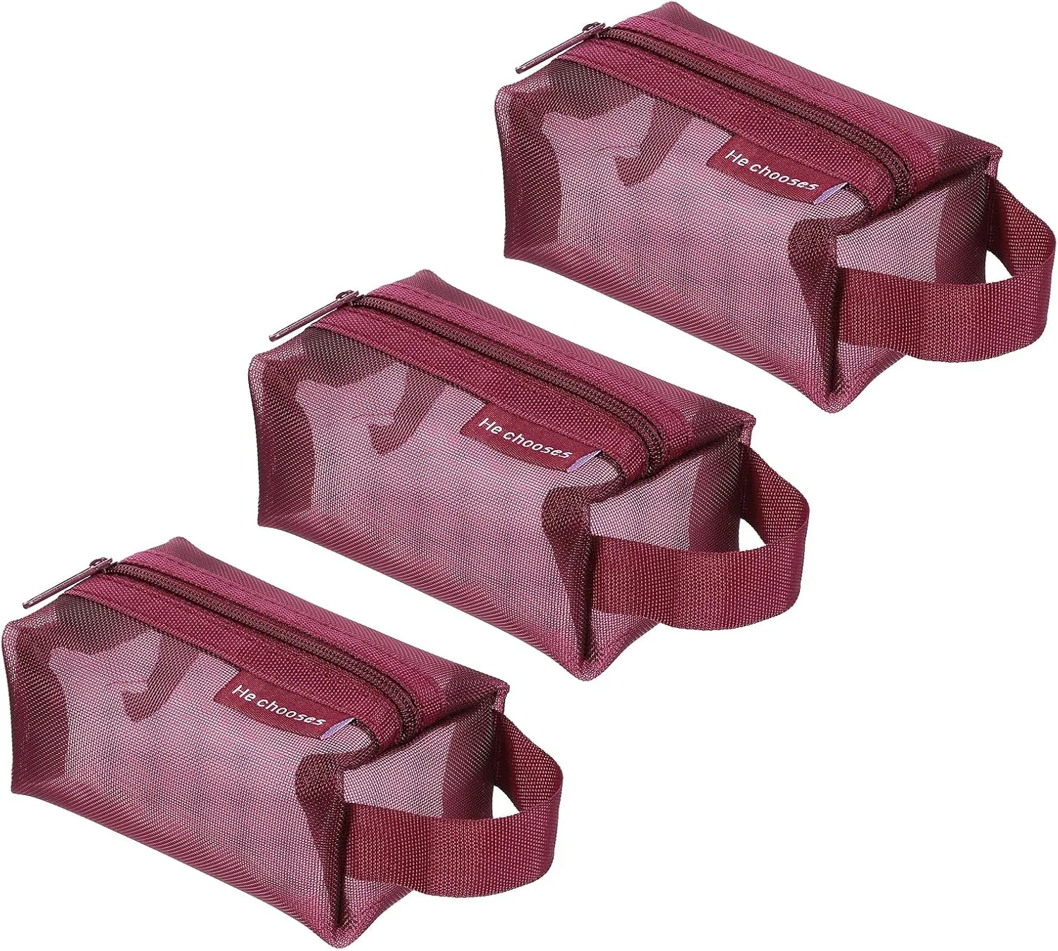 uxcell Mini Zipper Mesh Bag 2" x 4", 3 Pcs Nylon Small Makeup Zipper Mesh Pouch Cosmetic Case Mesh Storage Bags for Earphone, Credit Card, Red