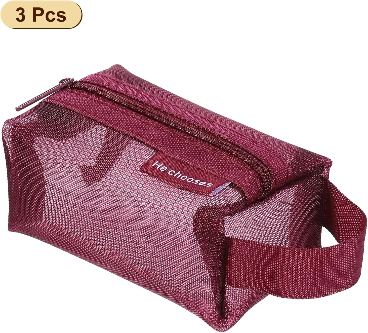 uxcell Mini Zipper Mesh Bag 2" x 4", 3 Pcs Nylon Small Makeup Zipper Mesh Pouch Cosmetic Case Mesh Storage Bags for Earphone, Credit Card, Red