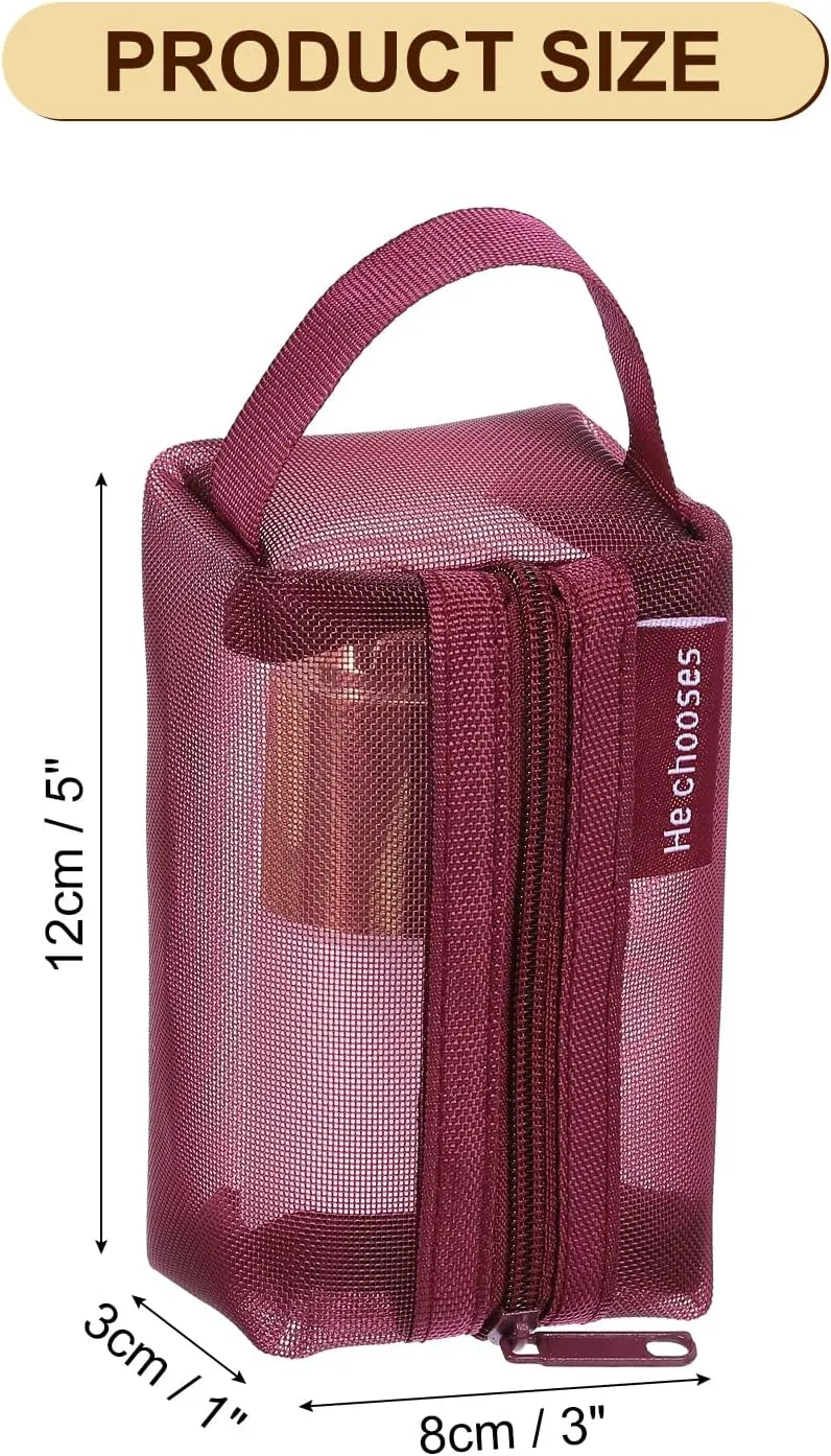 uxcell Mini Zipper Mesh Bag 2" x 4", 3 Pcs Nylon Small Makeup Zipper Mesh Pouch Cosmetic Case Mesh Storage Bags for Earphone, Credit Card, Red