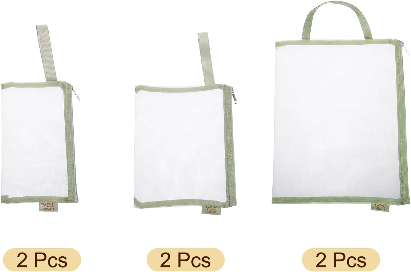uxcell Mini Zipper Mesh Bag, 3 Pcs Multiple Size Nylon Makeup Zipper Mesh Pouch, Cosmetic Case Mesh Storage Bags for Travel Organizer, Green(A4/A5/A6)