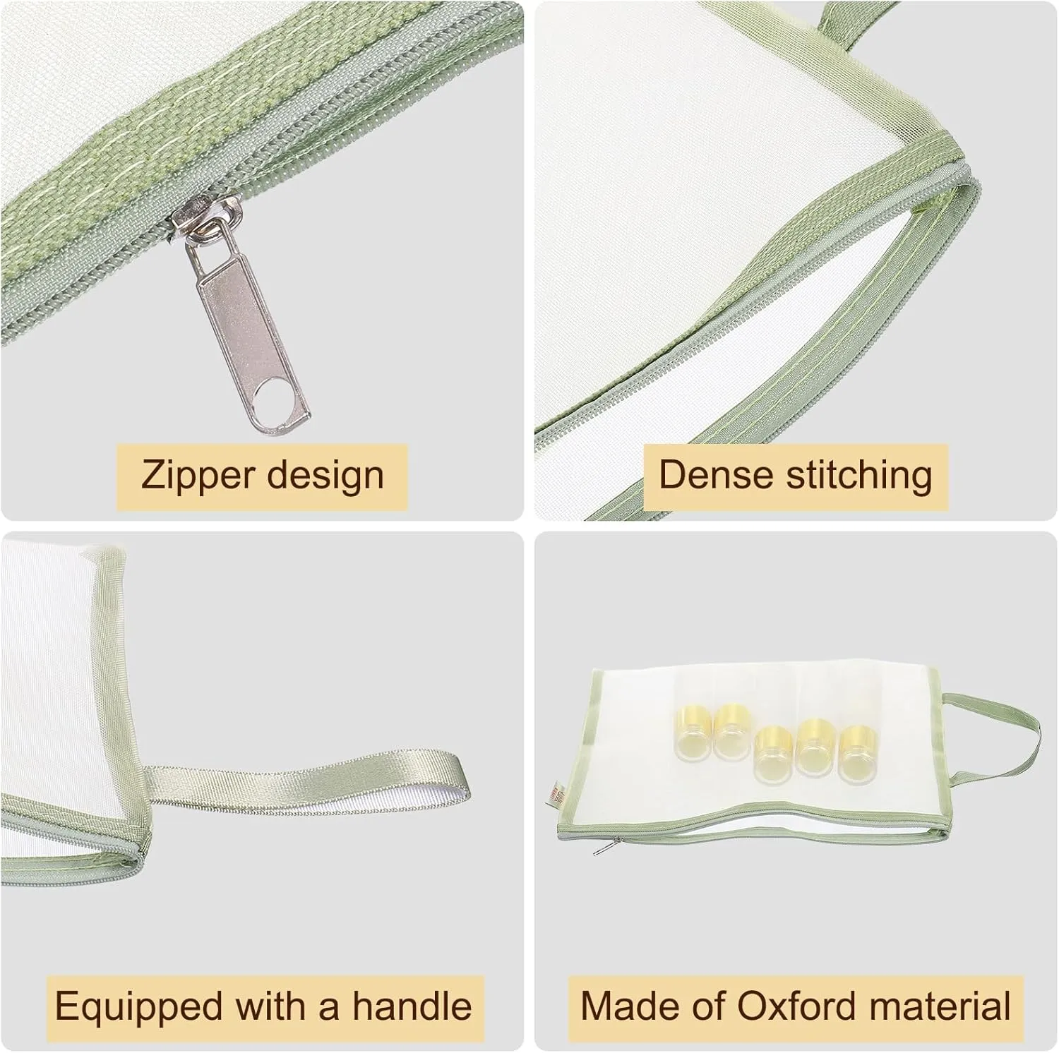 uxcell Mini Zipper Mesh Bag, 3 Pcs Multiple Size Nylon Makeup Zipper Mesh Pouch, Cosmetic Case Mesh Storage Bags for Travel Organizer, Green(A4/A5/A6)