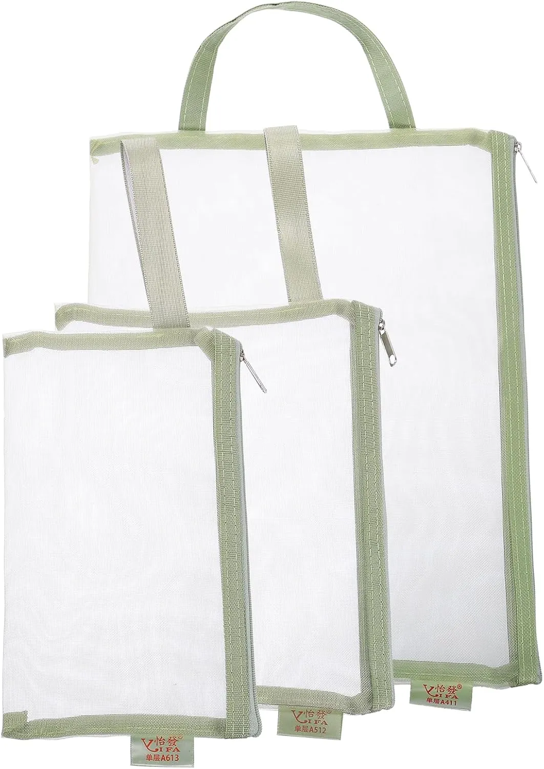 uxcell Mini Zipper Mesh Bag, 3 Pcs Multiple Size Nylon Makeup Zipper Mesh Pouch, Cosmetic Case Mesh Storage Bags for Travel Organizer, Green(A4/A5/A6)
