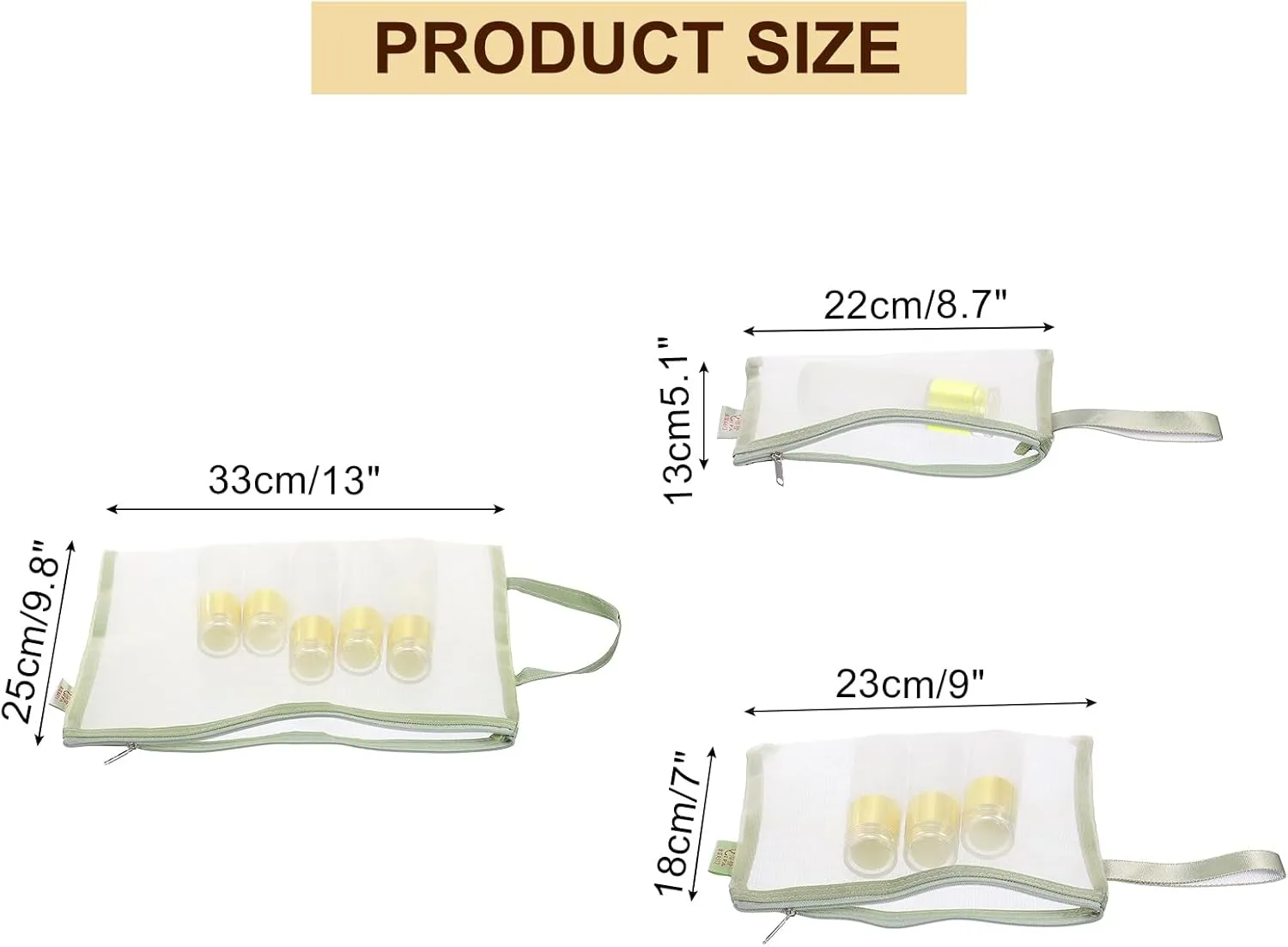 uxcell Mini Zipper Mesh Bag, 3 Pcs Multiple Size Nylon Makeup Zipper Mesh Pouch, Cosmetic Case Mesh Storage Bags for Travel Organizer, Green(A4/A5/A6)