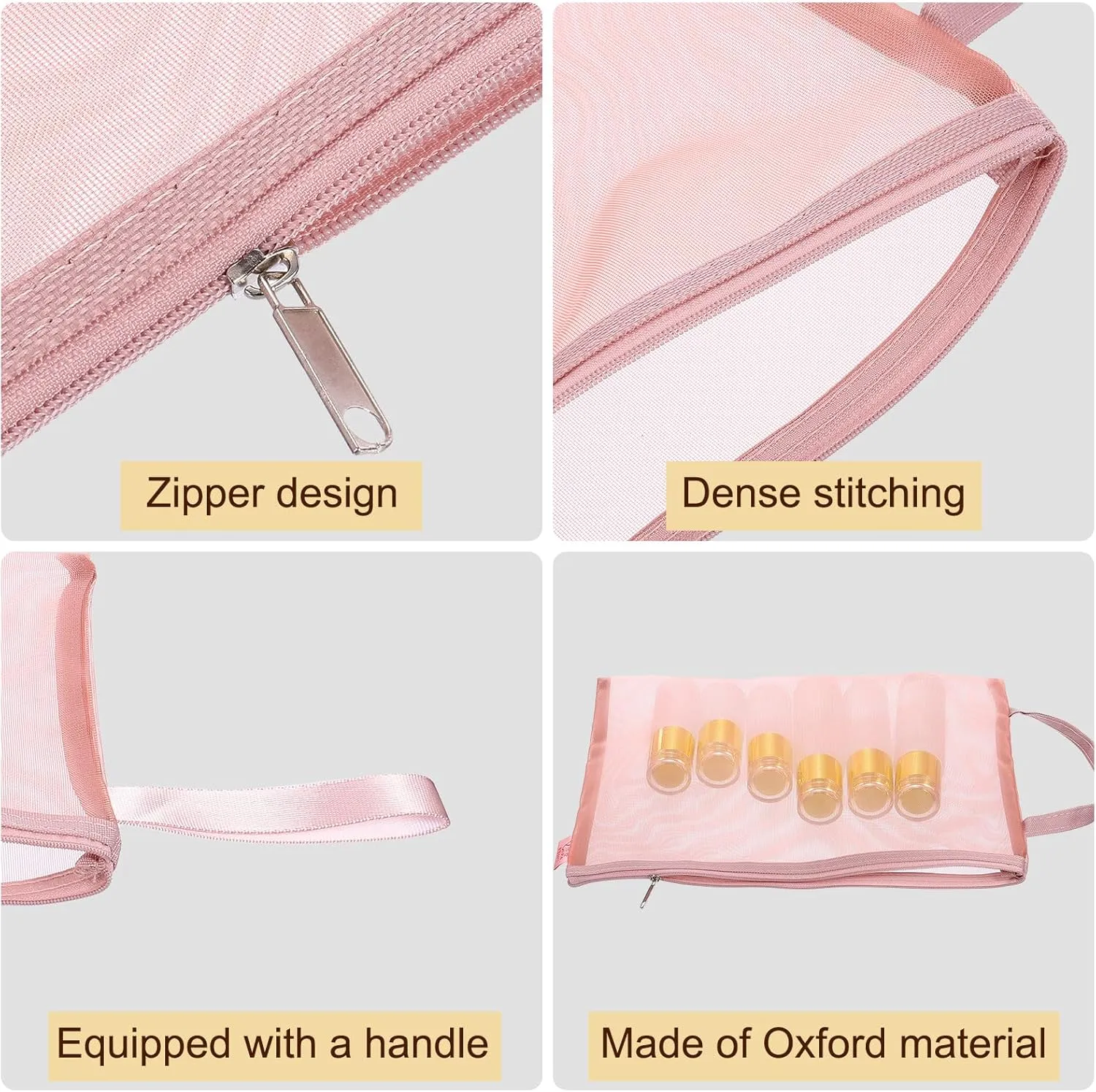uxcell Mini Zipper Mesh Bag, 3 Pcs Multiple Size Nylon Makeup Zipper Mesh Pouch, Cosmetic Case Mesh Storage Bags for Travel Organizer, Red(A4/A5/A6)