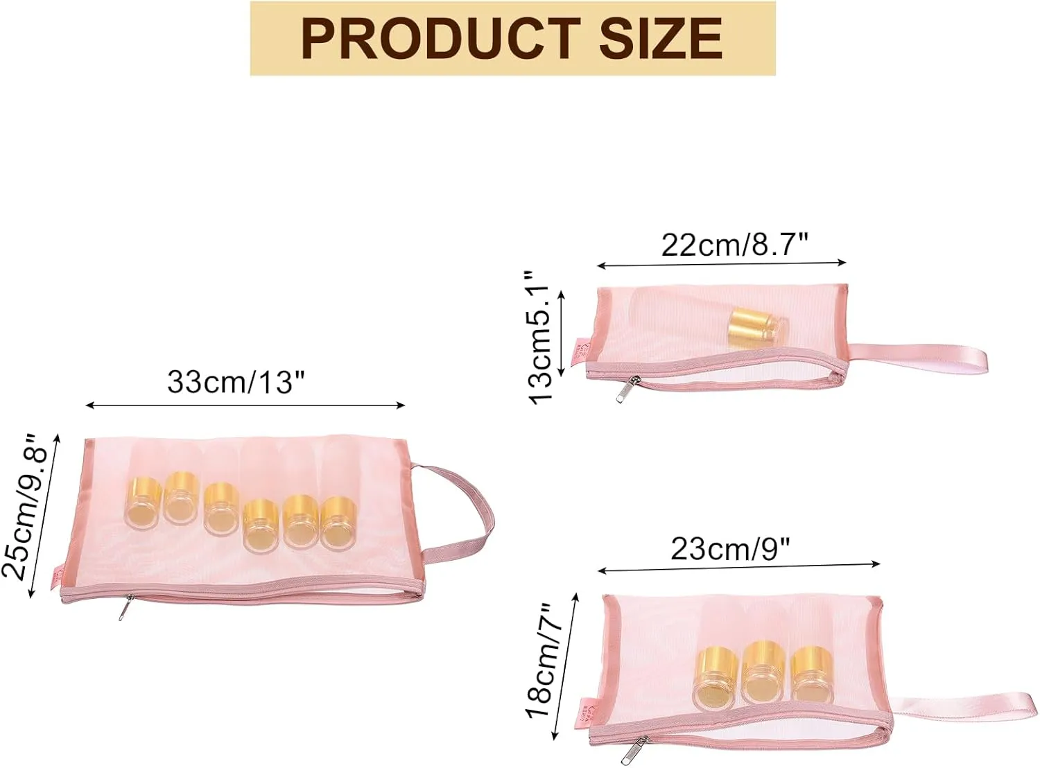 uxcell Mini Zipper Mesh Bag, 3 Pcs Multiple Size Nylon Makeup Zipper Mesh Pouch, Cosmetic Case Mesh Storage Bags for Travel Organizer, Red(A4/A5/A6)