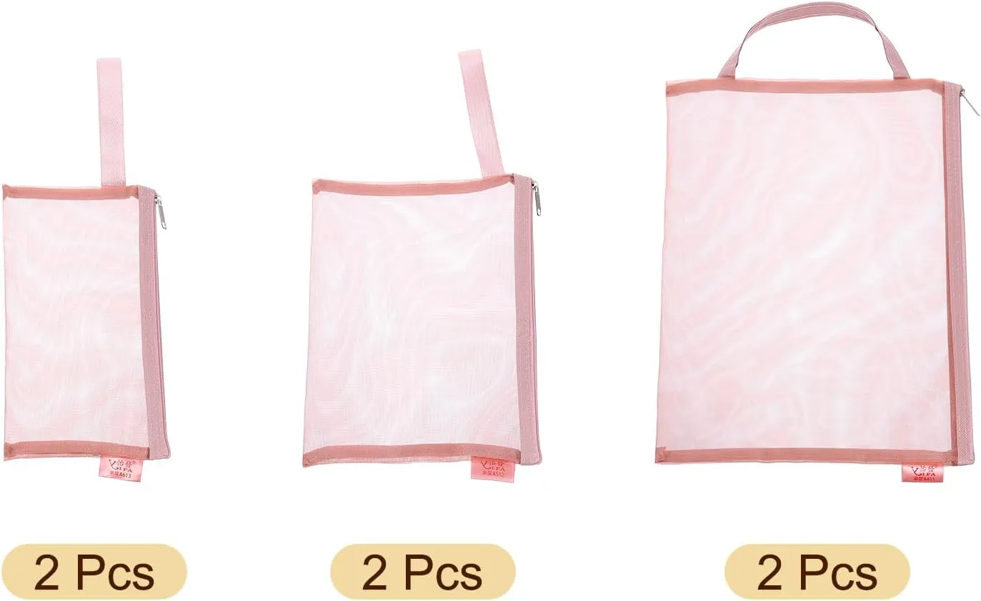 uxcell Mini Zipper Mesh Bag, 3 Pcs Multiple Size Nylon Makeup Zipper Mesh Pouch, Cosmetic Case Mesh Storage Bags for Travel Organizer, Red(A4/A5/A6)