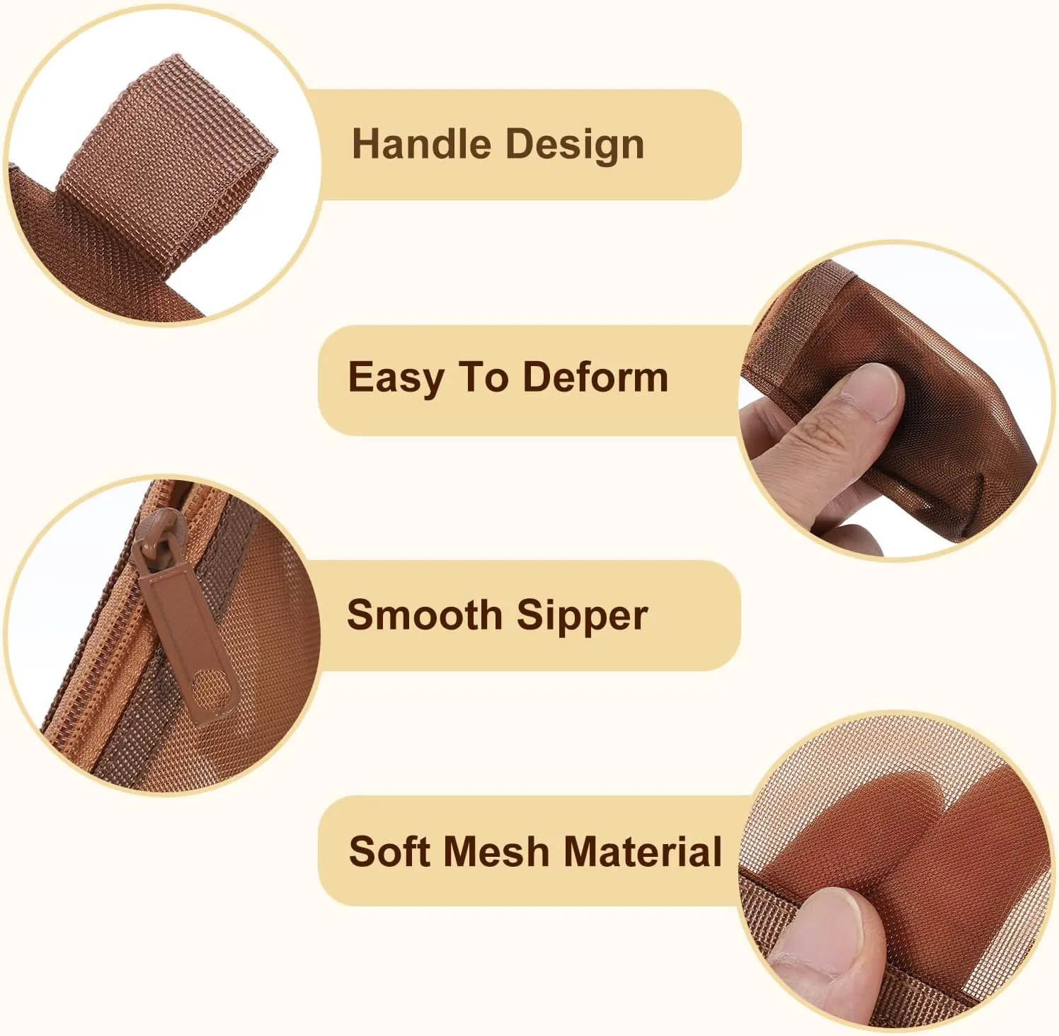uxcell Mini Zipper Mesh Bag 3" x 5", 5 Pcs Nylon Small Makeup Zipper Mesh Pouch Cosmetic Case Mesh Storage Bags for Earphone, Credit Card, Brown