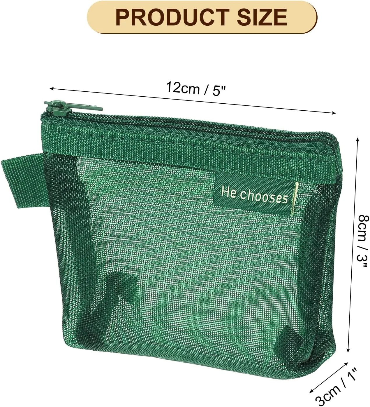 uxcell Mini Zipper Mesh Bag 3" x 5", 5 Pcs Nylon Small Makeup Zipper Mesh Pouch Cosmetic Case Mesh Storage Bags for Earphone, Credit Card, Dark Green