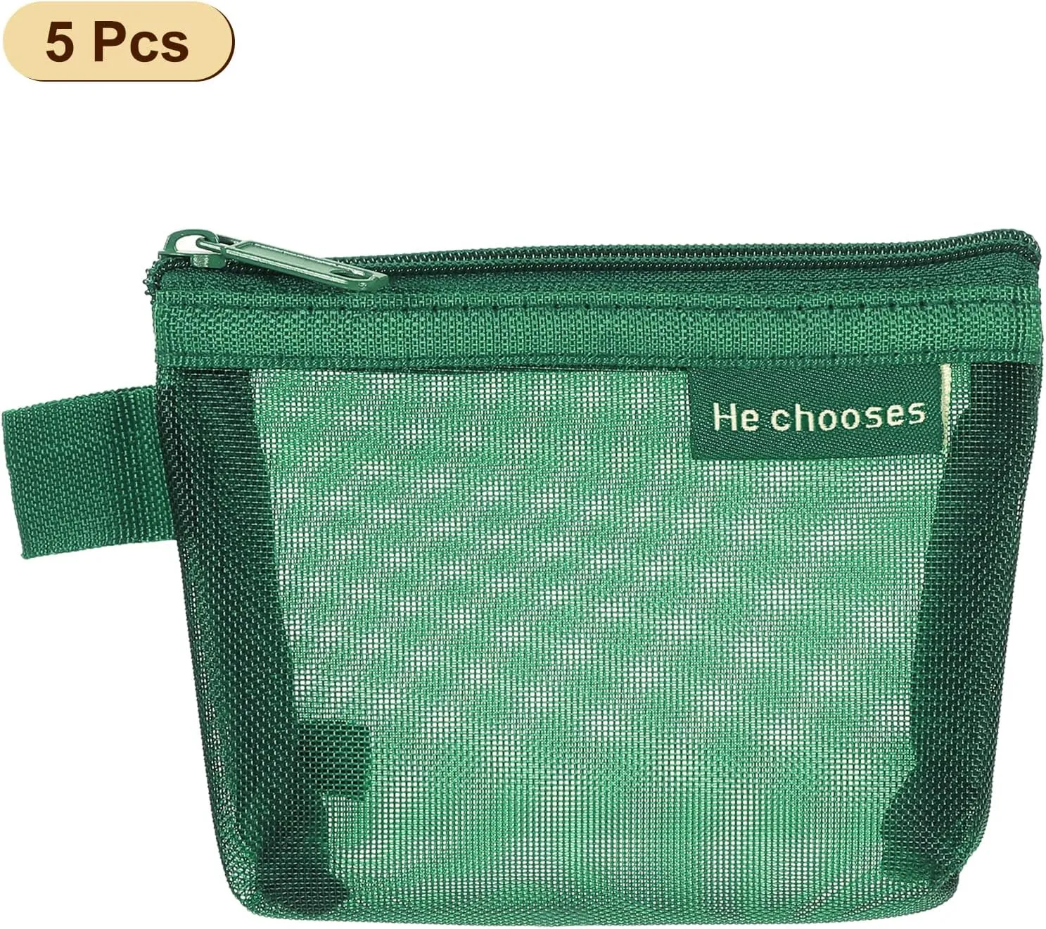 uxcell Mini Zipper Mesh Bag 3" x 5", 5 Pcs Nylon Small Makeup Zipper Mesh Pouch Cosmetic Case Mesh Storage Bags for Earphone, Credit Card, Dark Green