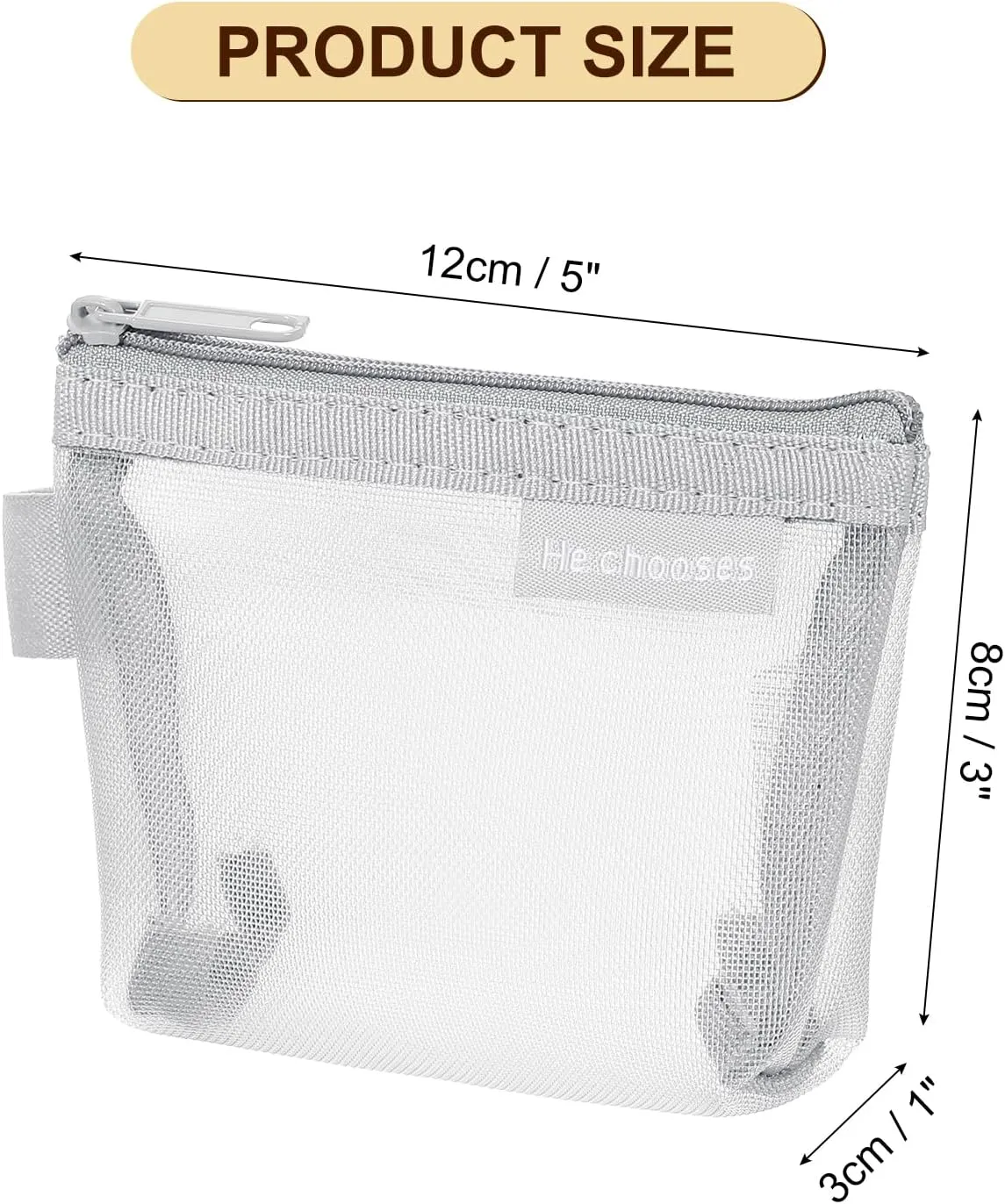 uxcell Mini Zipper Mesh Bag 3" x 5", 5 Pcs Nylon Small Makeup Zipper Mesh Pouch Cosmetic Case Mesh Storage Bags for Earphone, Credit Card, Gray