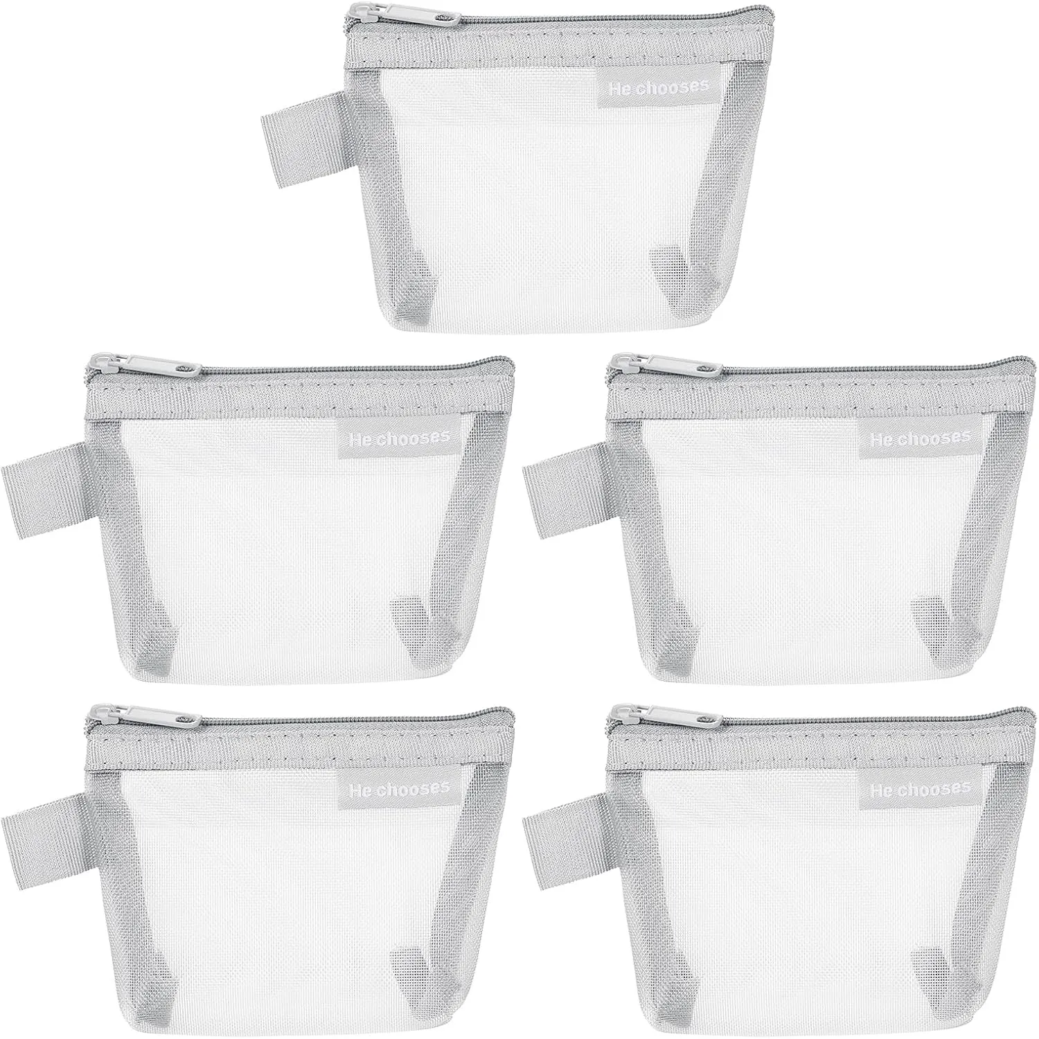 uxcell Mini Zipper Mesh Bag 3" x 5", 5 Pcs Nylon Small Makeup Zipper Mesh Pouch Cosmetic Case Mesh Storage Bags for Earphone, Credit Card, Gray