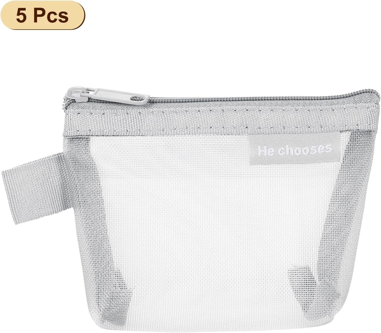 uxcell Mini Zipper Mesh Bag 3" x 5", 5 Pcs Nylon Small Makeup Zipper Mesh Pouch Cosmetic Case Mesh Storage Bags for Earphone, Credit Card, Gray