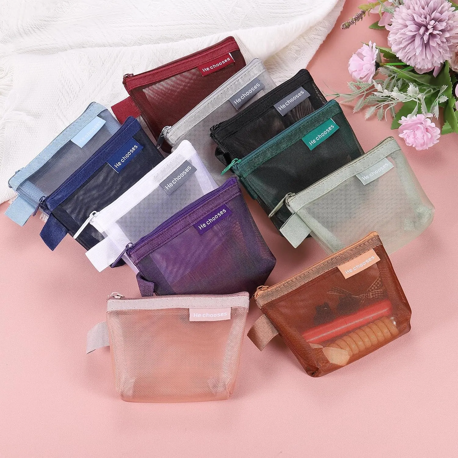 uxcell Mini Zipper Mesh Bag 3" x 5", 5 Pcs Nylon Small Makeup Zipper Mesh Pouch Cosmetic Case Mesh Storage Bags for Earphone, Credit Card, Gray