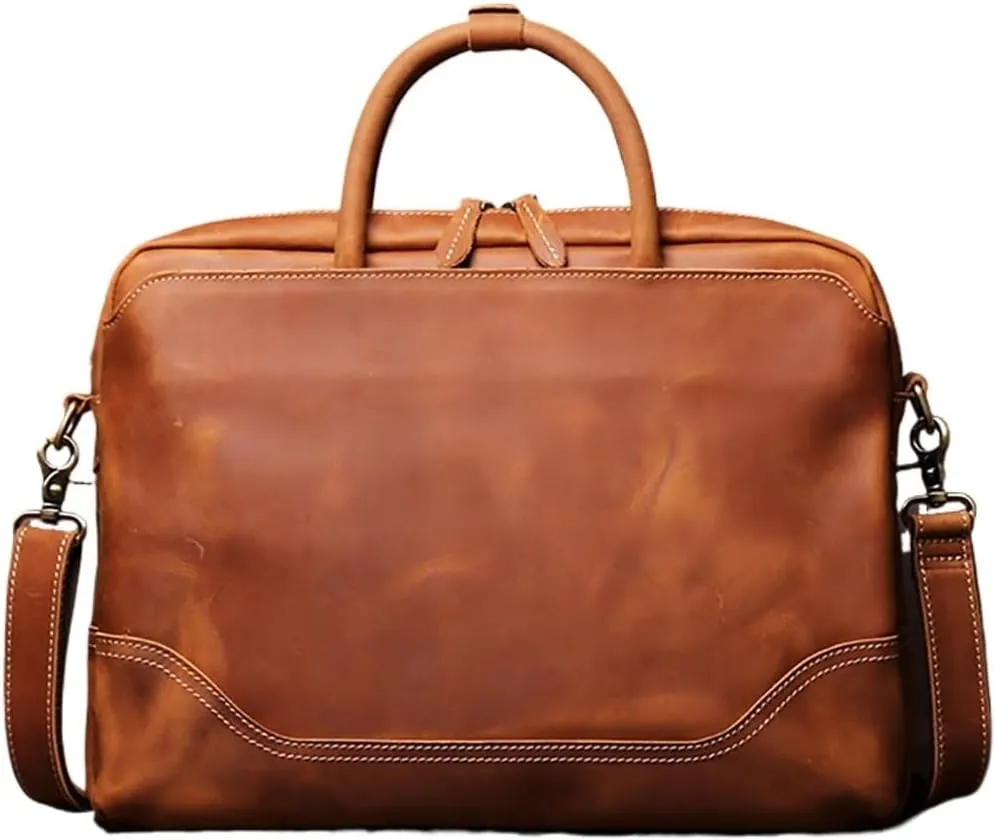 Vintage Bags Briefcase Men Shoulder Genuine Leather Handbag Man Brown Casual 15.6 Inch Laptop Bag