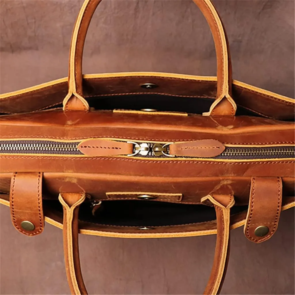 Vintage Bags Briefcase Men Shoulder Genuine Leather Handbag Man Brown Casual 15.6 Inch Laptop Bag