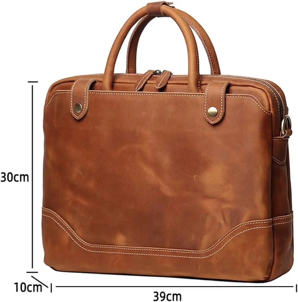 Vintage Bags Briefcase Men Shoulder Genuine Leather Handbag Man Brown Casual 15.6 Inch Laptop Bag
