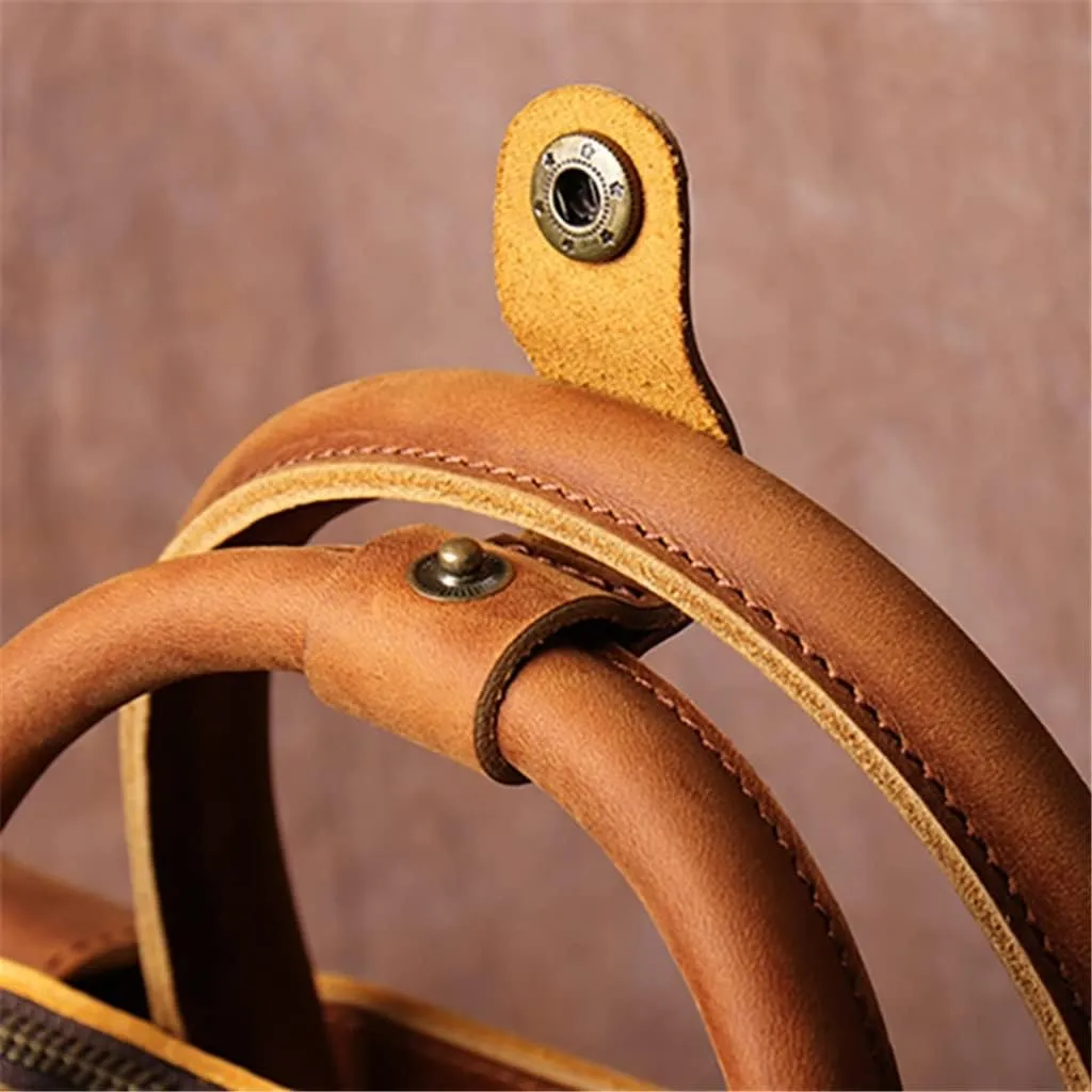 Vintage Bags Briefcase Men Shoulder Genuine Leather Handbag Man Brown Casual 15.6 Inch Laptop Bag