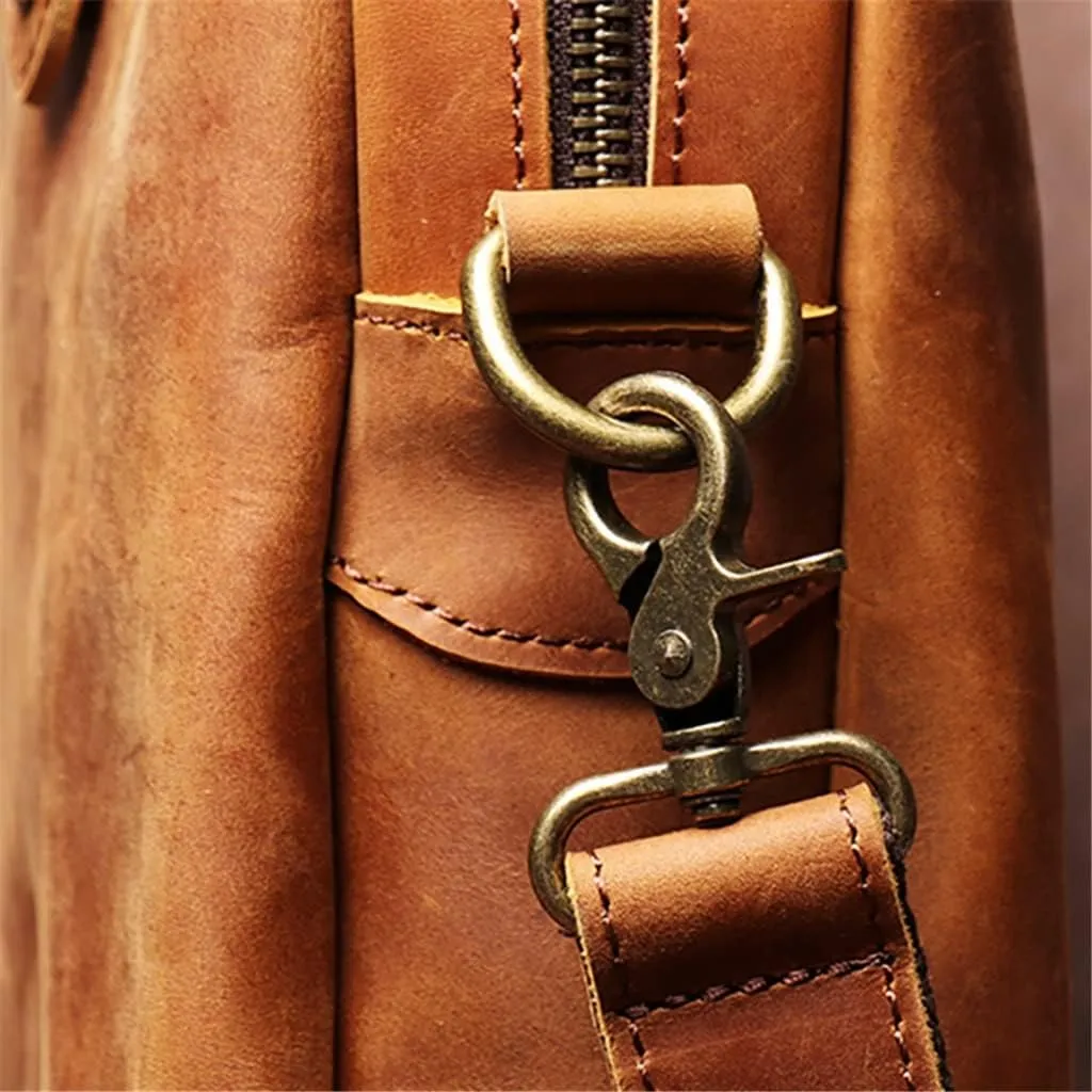 Vintage Bags Briefcase Men Shoulder Genuine Leather Handbag Man Brown Casual 15.6 Inch Laptop Bag