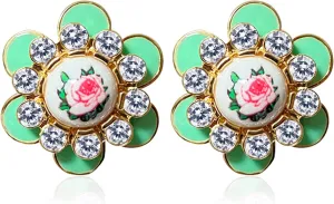 Vintage Classic Enamel Rose Stud Earrings Elegant Button Style 3D Rose Flower Hypoallergenic Pierced Stud Earrings for Women