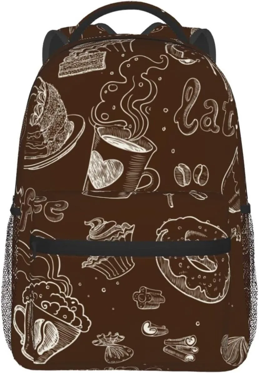 Vintage Coffee Patterns Backpacks 15 Inch Laptop Backpack Multipurpose Double Shoulder Bag for Men Women Gifts