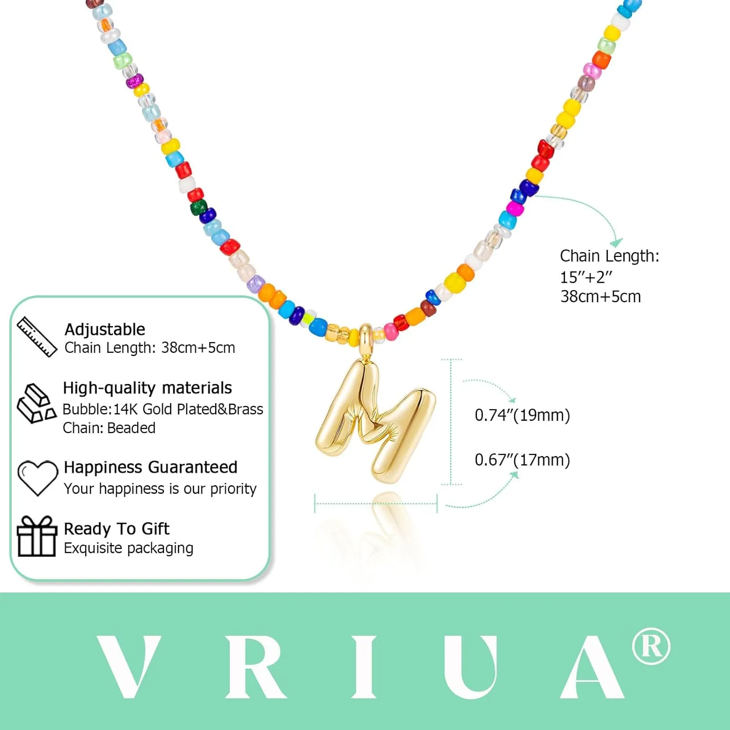 VRIUA Colorful Initial Necklaces for Women  Bubble Necklace Handmade Beaded Necklace Dainty Cute Beach Boho Necklaces for Women Trendy Jewelry Choker Necklace