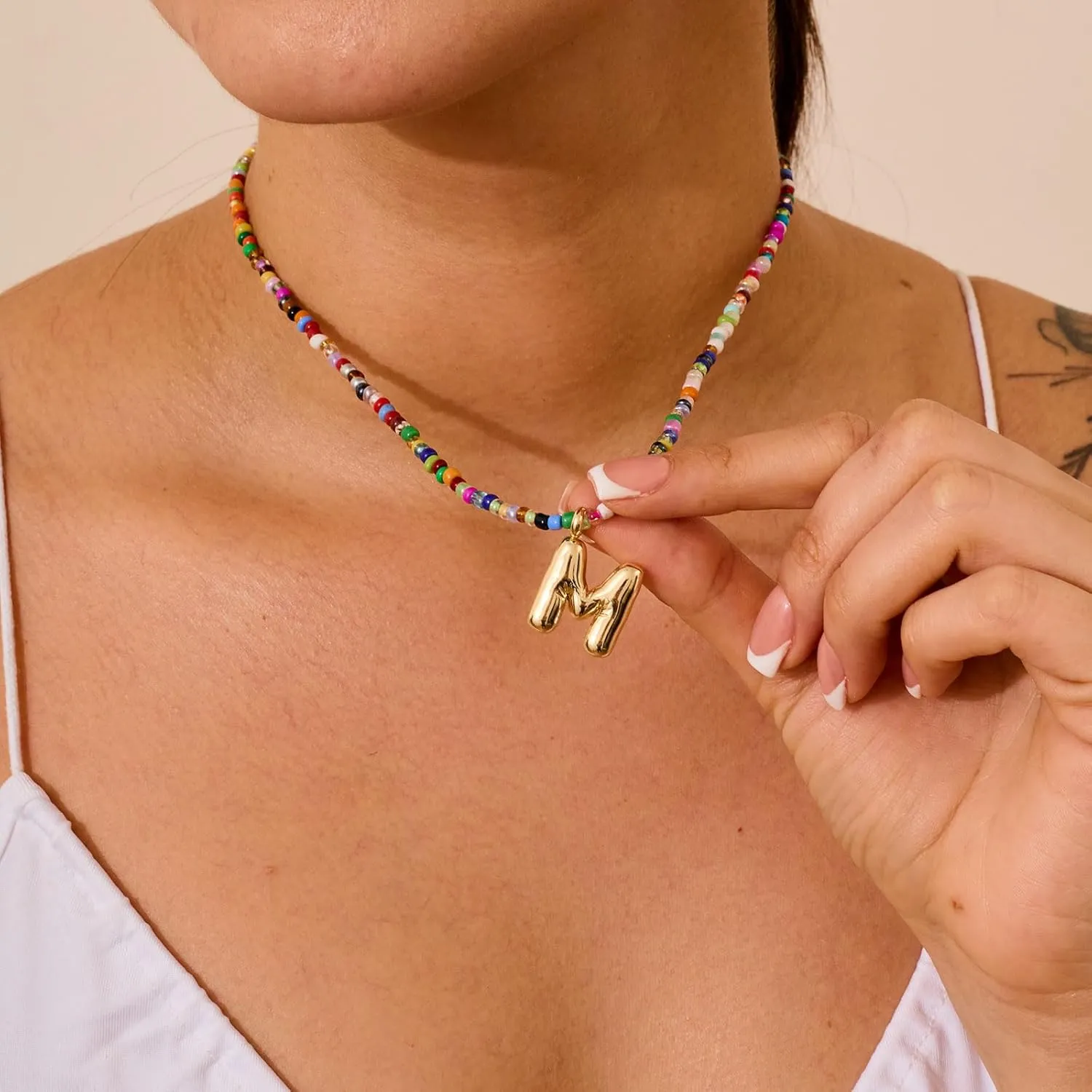 VRIUA Colorful Initial Necklaces for Women  Bubble Necklace Handmade Beaded Necklace Dainty Cute Beach Boho Necklaces for Women Trendy Jewelry Choker Necklace