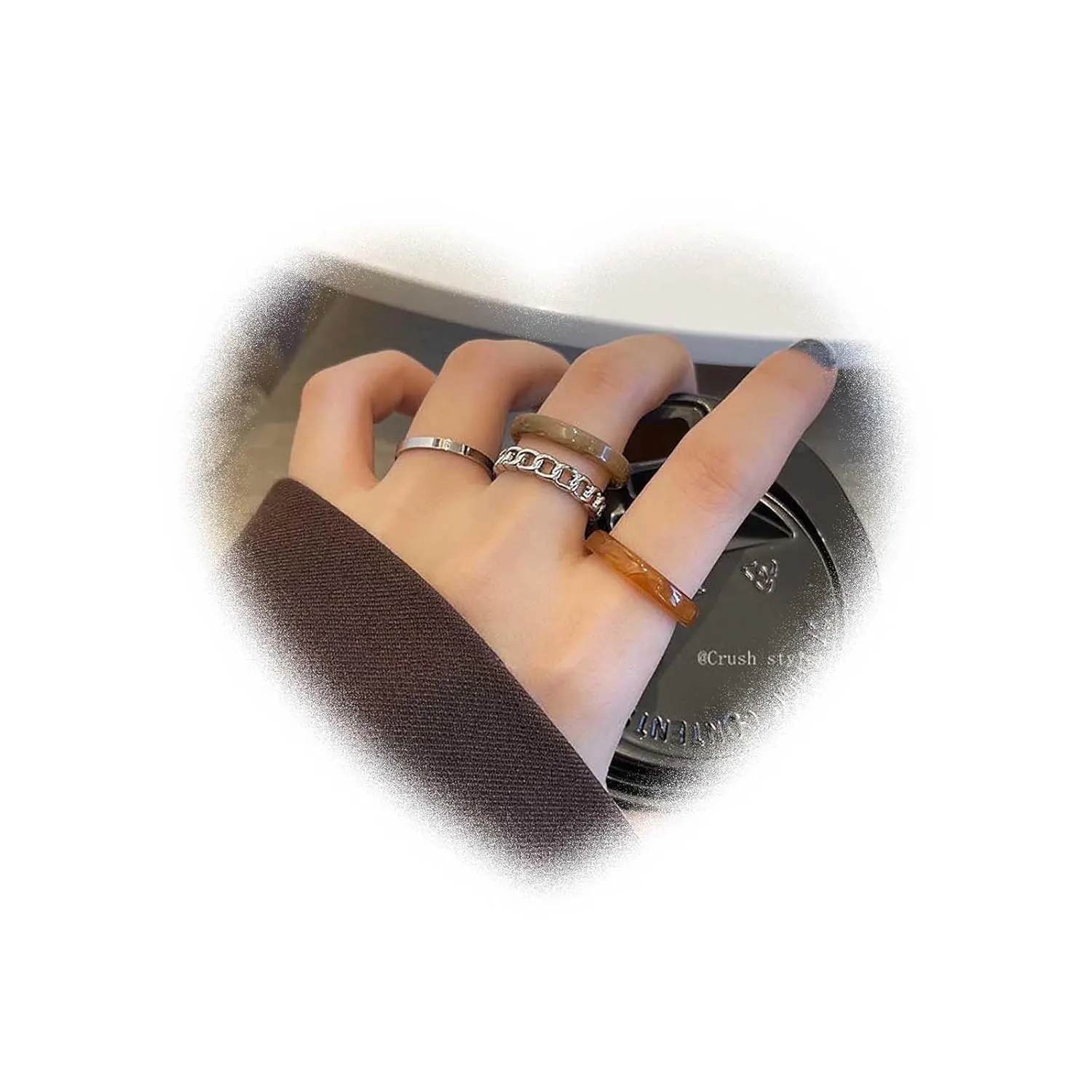W WEILIRIAN Vintage Brown Resin Rings Resin Knuckle Rings Resin Stacking Rings Minimal Finger Rings Stacking Band Rings Set Jewelry for Women and Girls Gifts