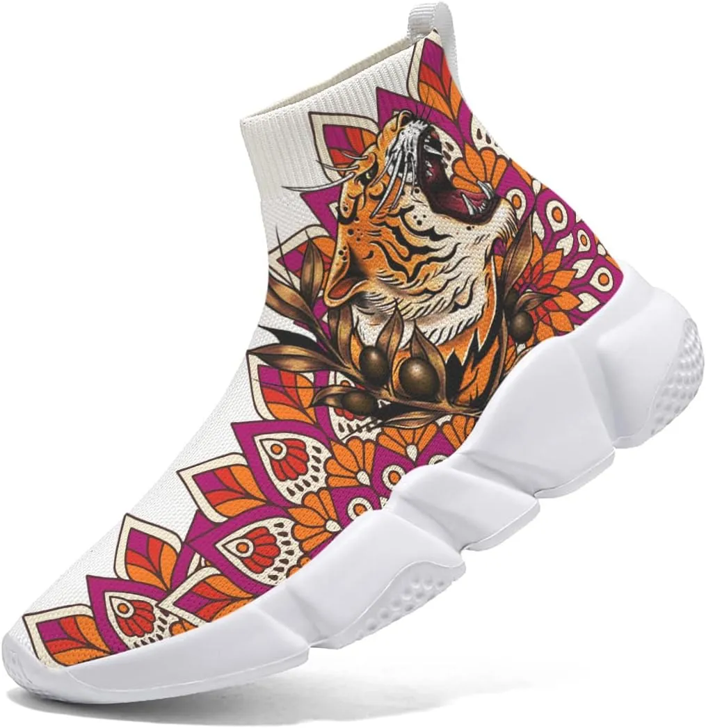 Walking Shoes for Womens Running Sneakers Non Slip Athletic Fashion Sock Shoes Tiger Leopard Mesh Workout Casual Sports