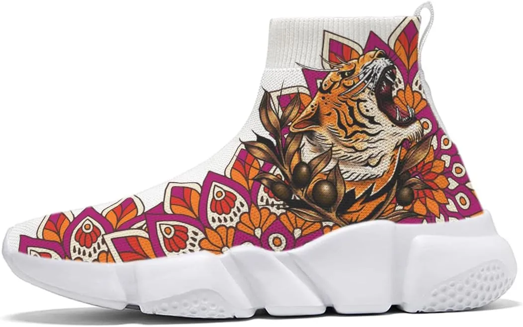 Walking Shoes for Womens Running Sneakers Non Slip Athletic Fashion Sock Shoes Tiger Leopard Mesh Workout Casual Sports