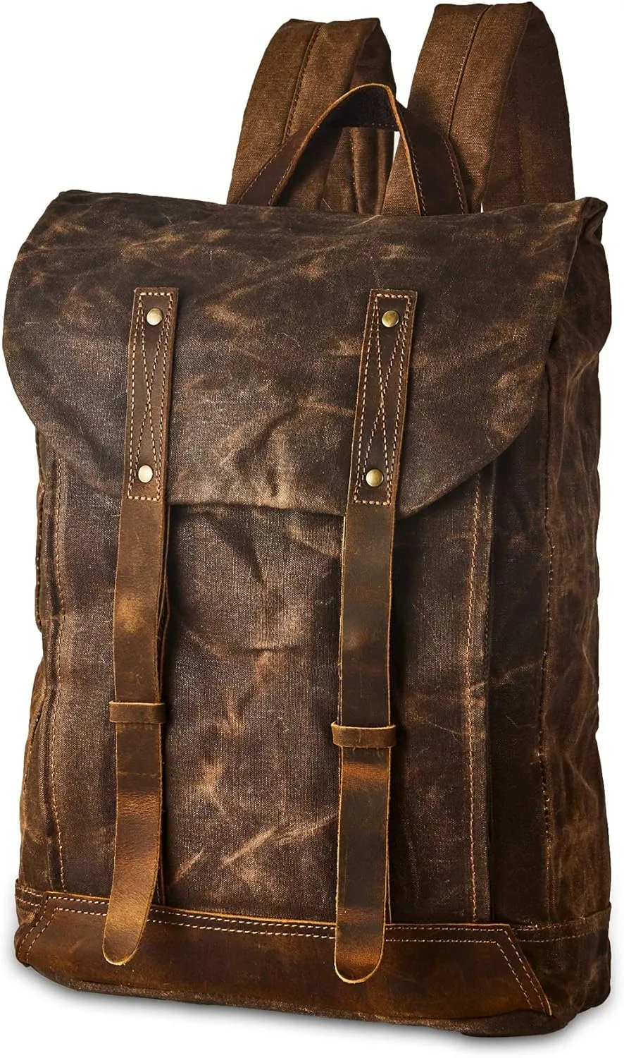 Waterproof Waxed Canvas Shoulder Rucksack Backpack for Men Women Casual Large 15.6 inch laptop Bookbag Brown
