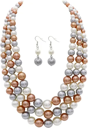 We We Three Layers Faux Pearl Necklace for Women Multi strand Pearl Necklace Earrings Set 1920s Pearl Costume Jewelry