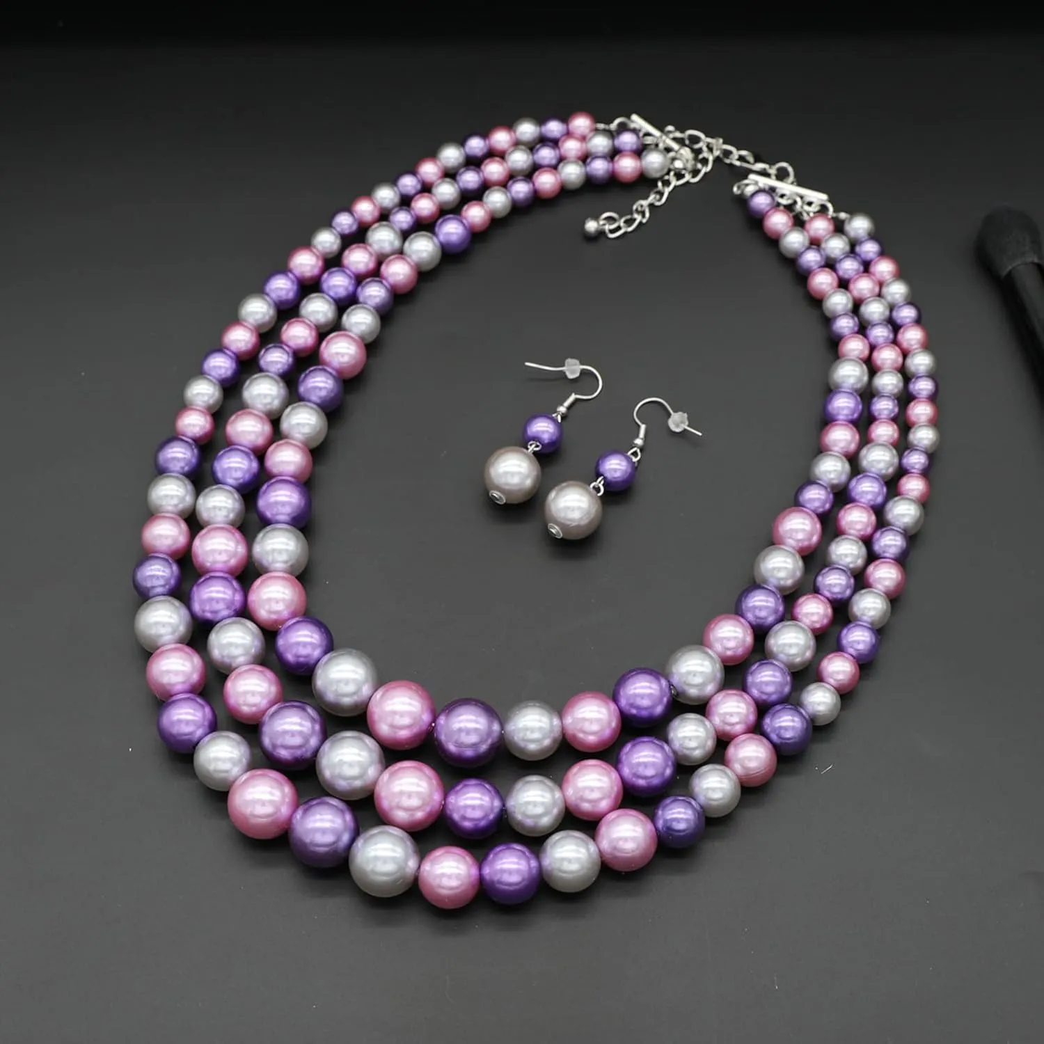 We We Three Layers Faux Pearl Necklace for Women Multi strand Pearl Necklace Earrings Set 1920s Pearl Costume Jewelry
