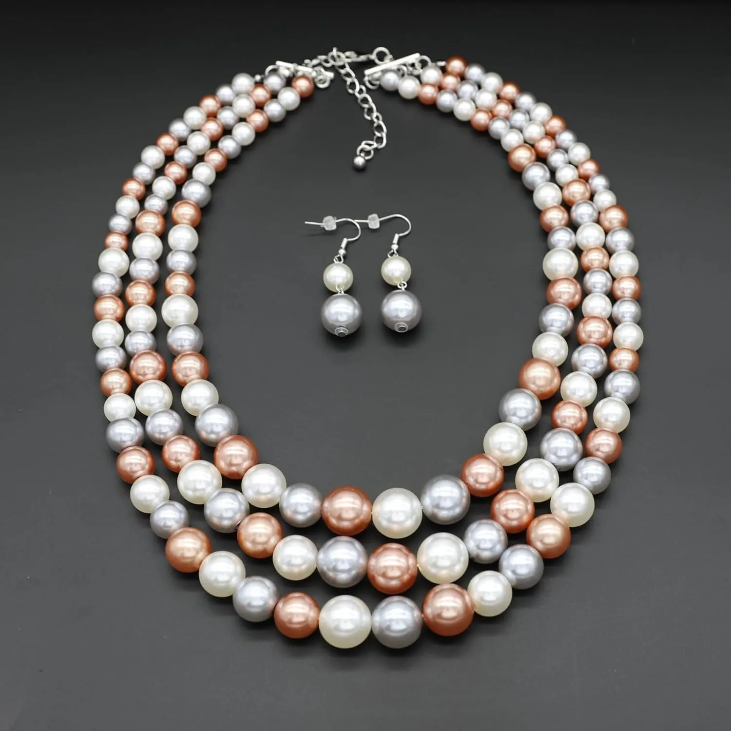 We We Three Layers Faux Pearl Necklace for Women Multi strand Pearl Necklace Earrings Set 1920s Pearl Costume Jewelry