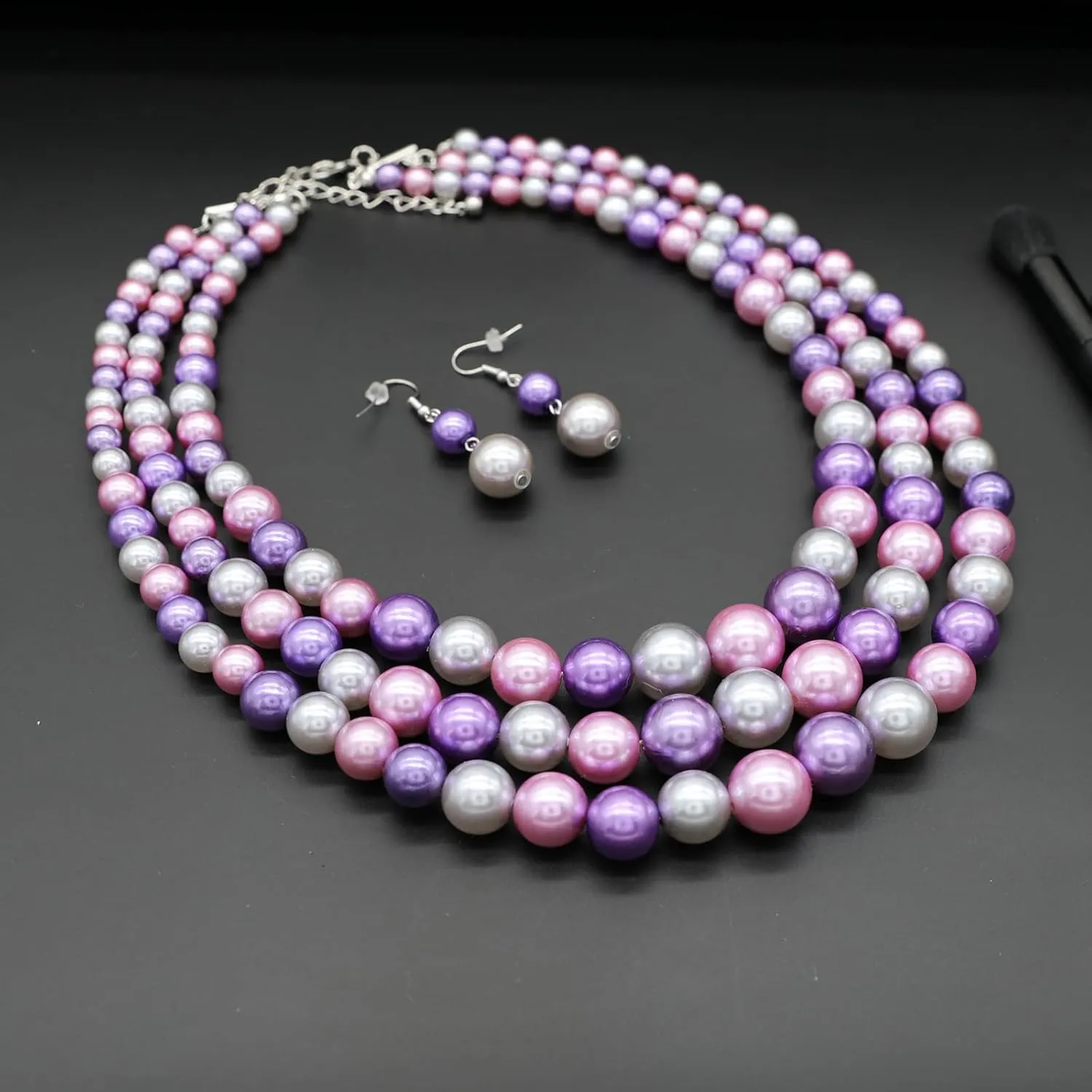 We We Three Layers Faux Pearl Necklace for Women Multi strand Pearl Necklace Earrings Set 1920s Pearl Costume Jewelry
