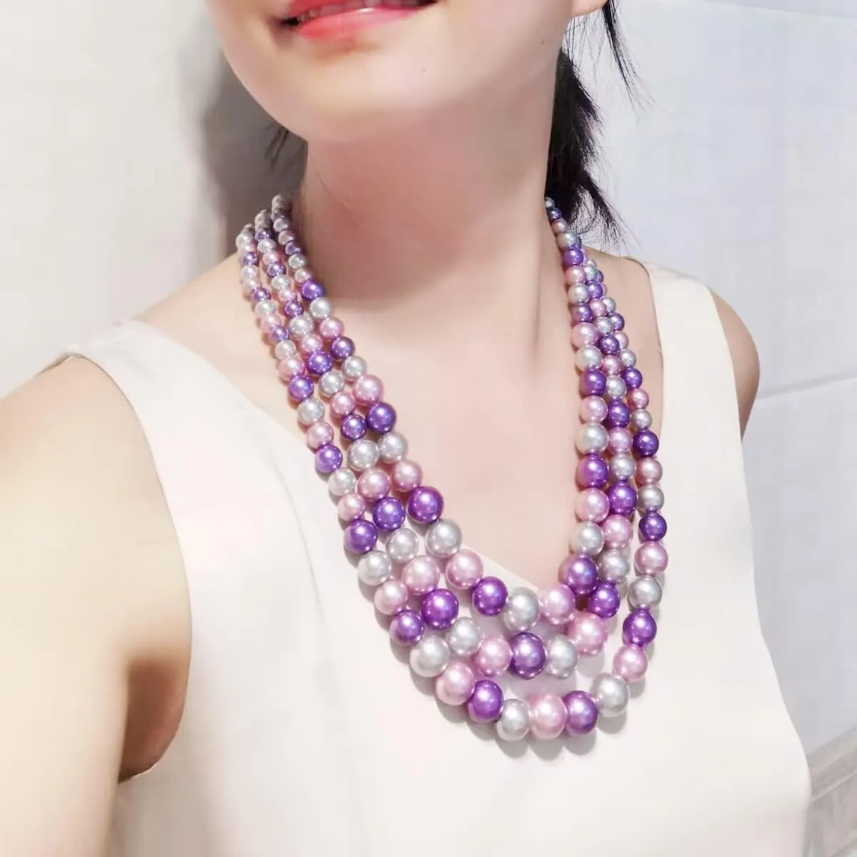 We We Three Layers Faux Pearl Necklace for Women Multi strand Pearl Necklace Earrings Set 1920s Pearl Costume Jewelry
