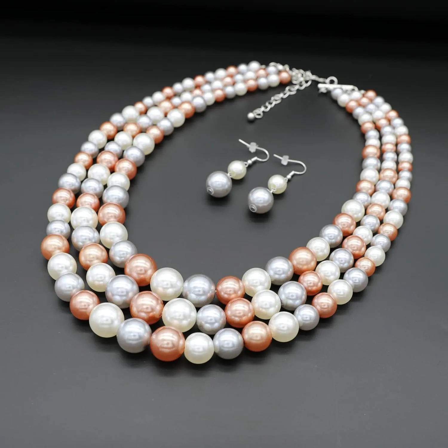 We We Three Layers Faux Pearl Necklace for Women Multi strand Pearl Necklace Earrings Set 1920s Pearl Costume Jewelry