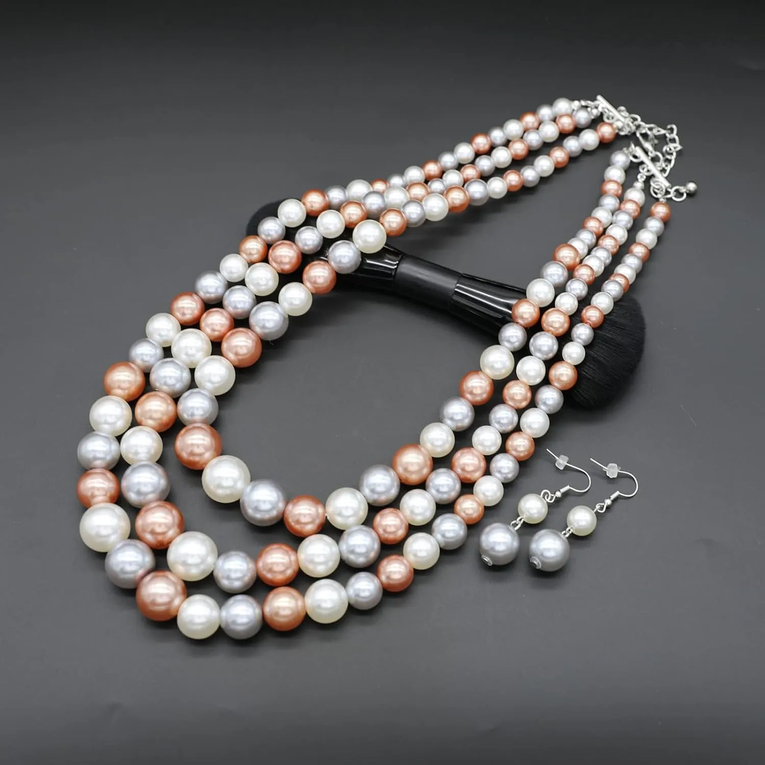 We We Three Layers Faux Pearl Necklace for Women Multi strand Pearl Necklace Earrings Set 1920s Pearl Costume Jewelry