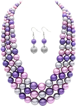 We We Three Layers Faux Pearl Necklace for Women Multi strand Pearl Necklace Earrings Set 1920s Pearl Costume Jewelry