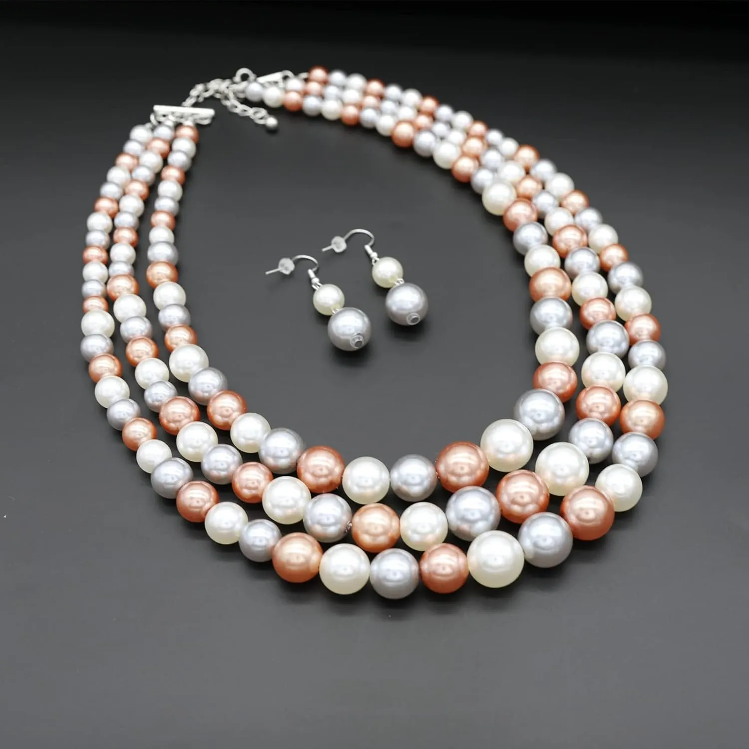 We We Three Layers Faux Pearl Necklace for Women Multi strand Pearl Necklace Earrings Set 1920s Pearl Costume Jewelry