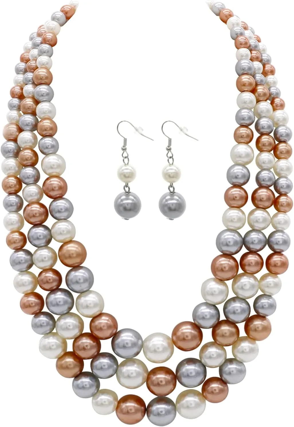 We We Three Layers Faux Pearl Necklace for Women Multi strand Pearl Necklace Earrings Set 1920s Pearl Costume Jewelry