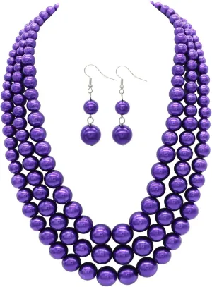 We We Three Layers Faux Pearl Necklace for Women Multi strand Pearl Necklace Earrings Set 1920s Pearl Costume Jewelry
