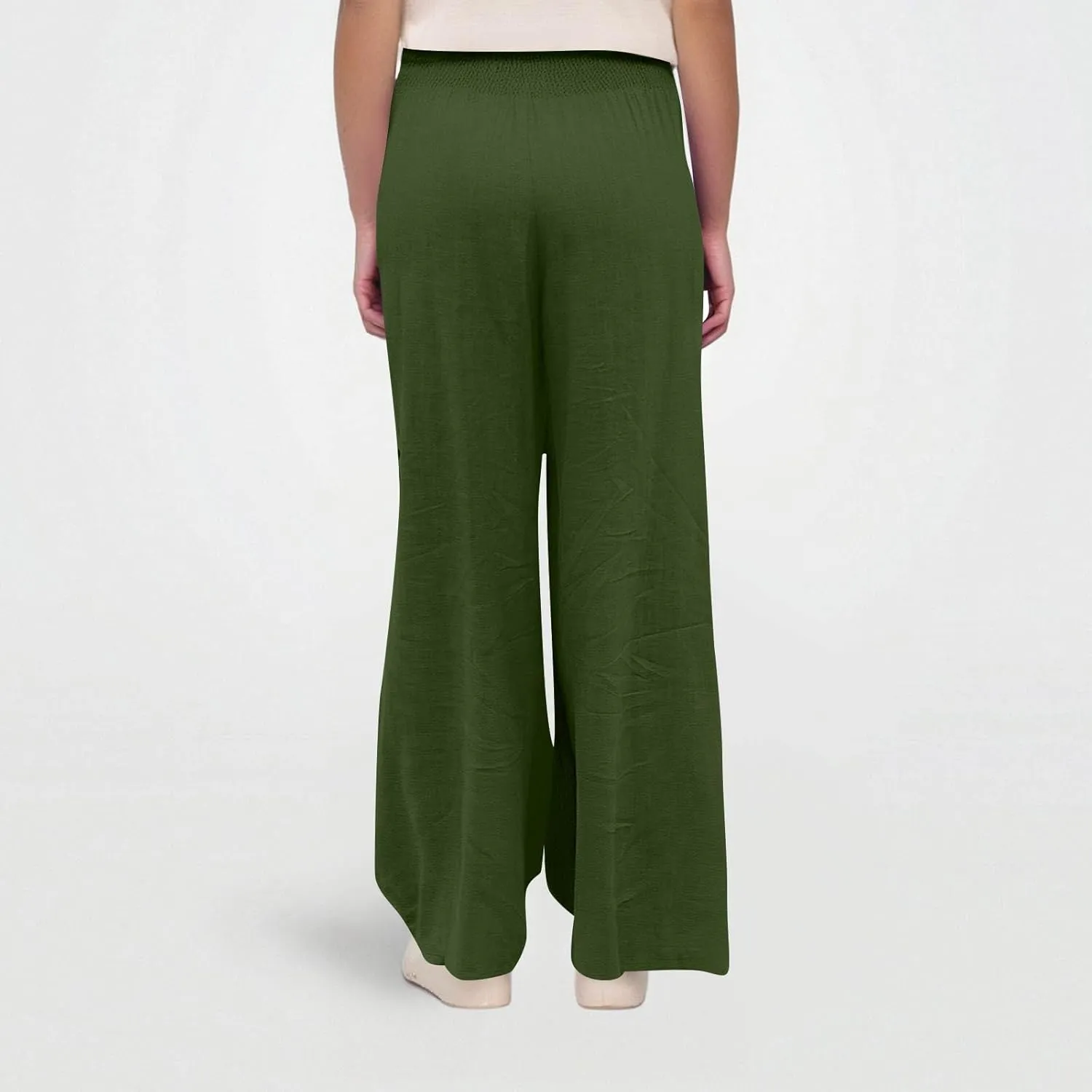 Wide Leg Linen Pants for Women High Waist Summer Palazzo Pants Smocked Elastic Pant Dressy Trouser with Pockets