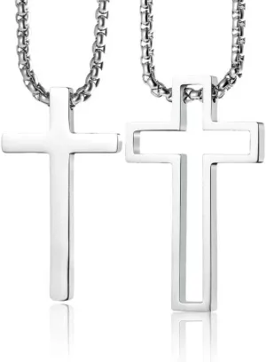 Wolentty Couple Cross Necklace Stainless Steel Religious Matching Necklaces for Men Women Gift